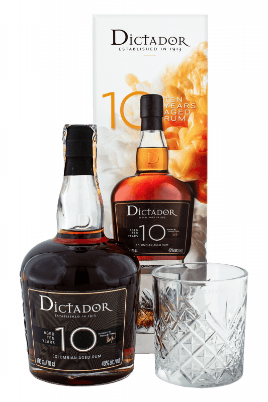 Dictador 10-ročný v Kartóne + Pohár 40% 0,7l (darčekové balenie s 1 pohárom)