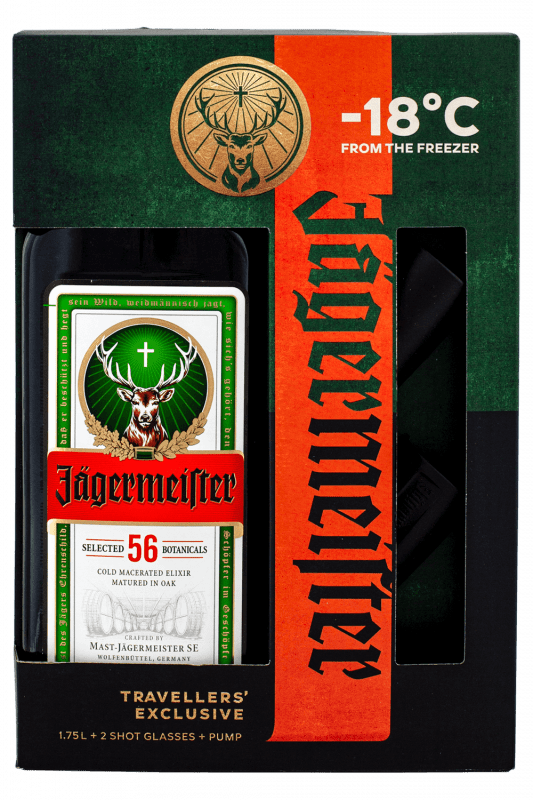 Jägermeister + 2 Poháre + Pumpa 35% 1,75l (darčekové balenie 2 poháre)